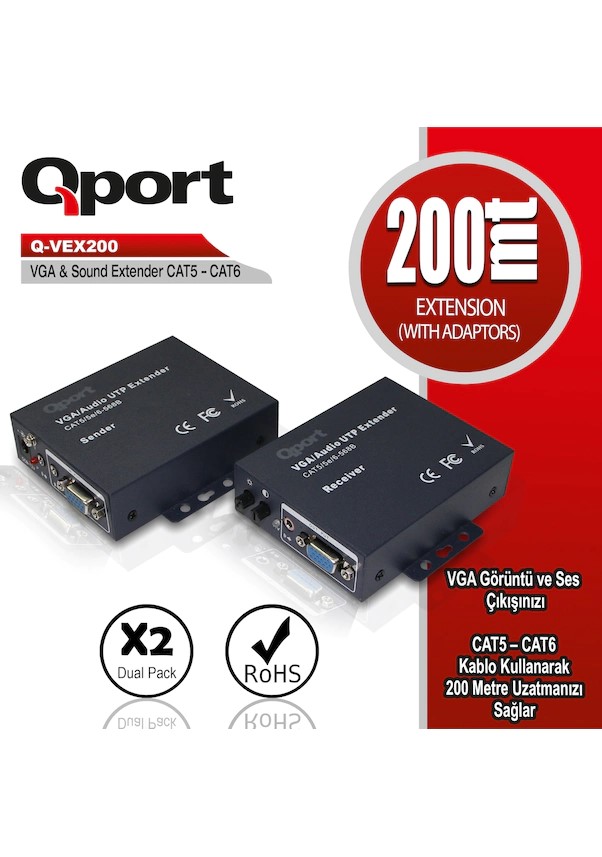 QPORT (Q-VEX200) 200 METRE CAT5/CAT6 VGA EXTENDER DONUSTURUC...