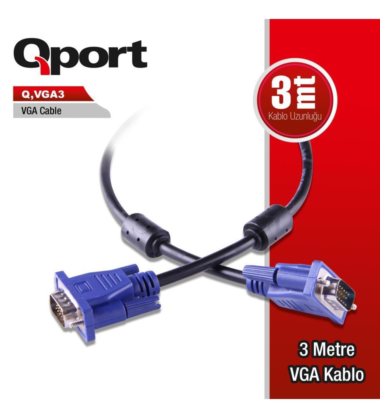 QPORT Q-VGA3 3M 15PIN VGA KABLO...