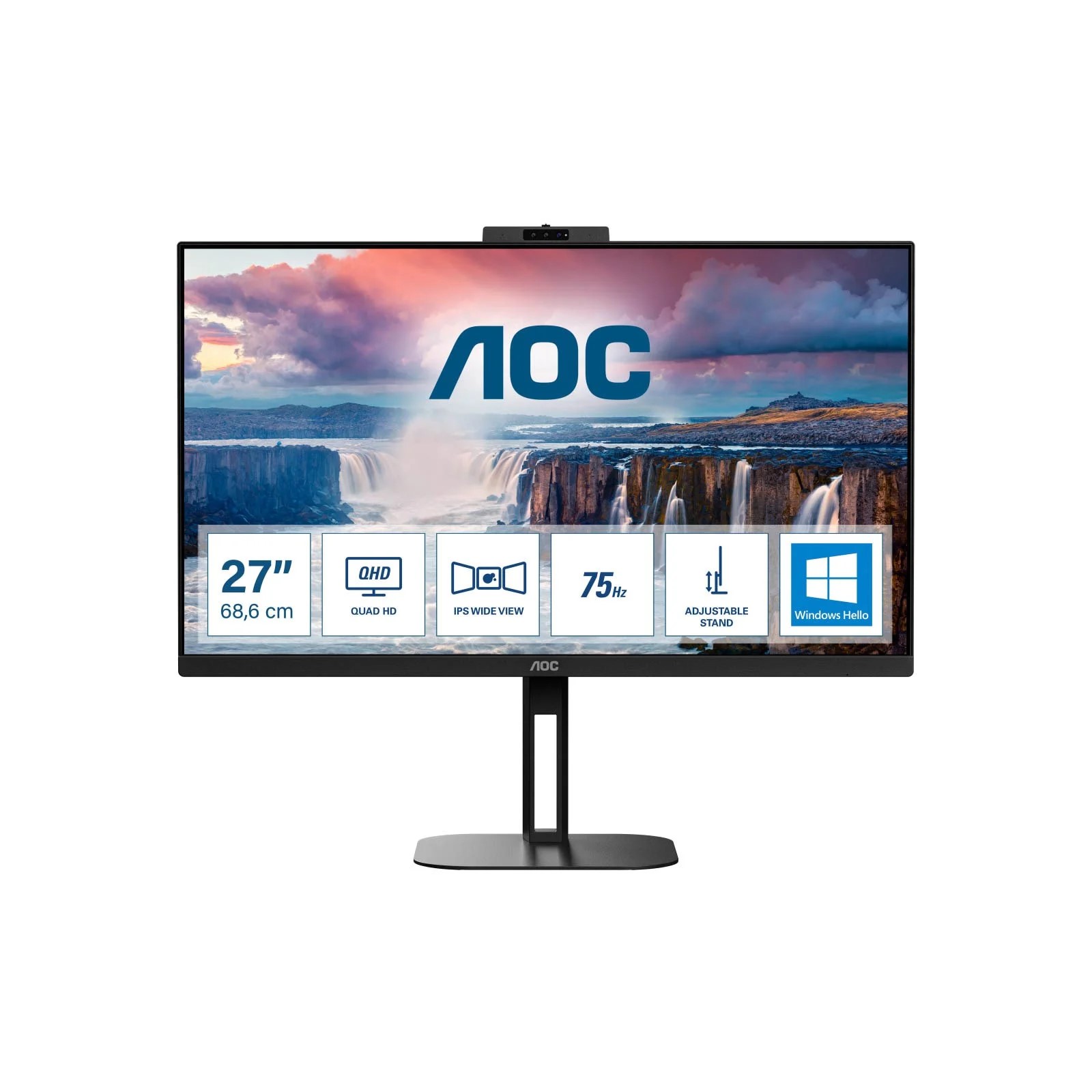 AOC 27” Q27V5CW-BK 1MS 75HZ HDM DP WBCAM