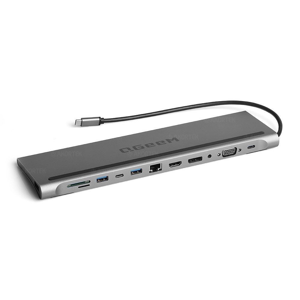 QGEEM QG-UH12 USB 3.0 TYPE C 12IN1 HDMI-DISPLAY PORT-VGA-TF SD KART-USB 3.0-USB 2.0-PD- ETHERNET HUB