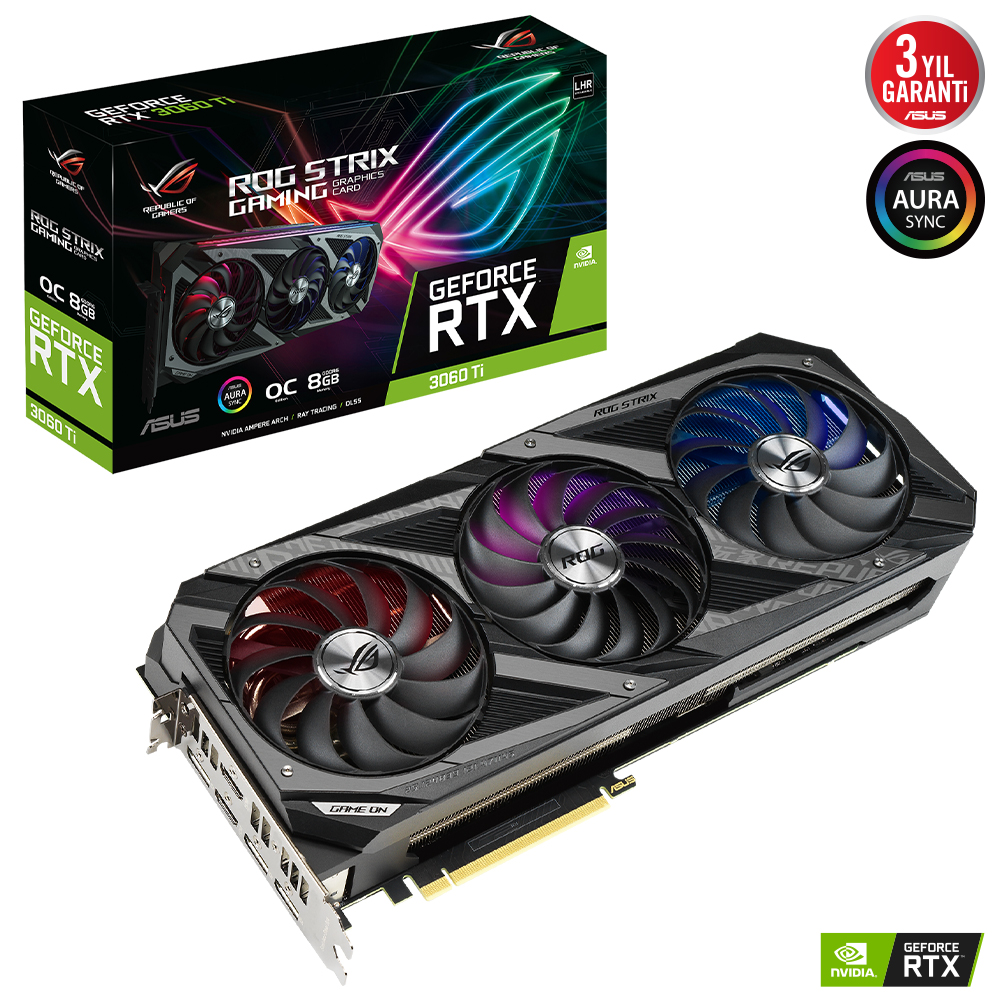 ASUS GEFORCE ROG-STRIX-RTX3060TI-O8G-V2-GAMING 8 GB GDDR6 1890 MHZ 256BIT 2XHDMI 3XDP EKRAN KARTI