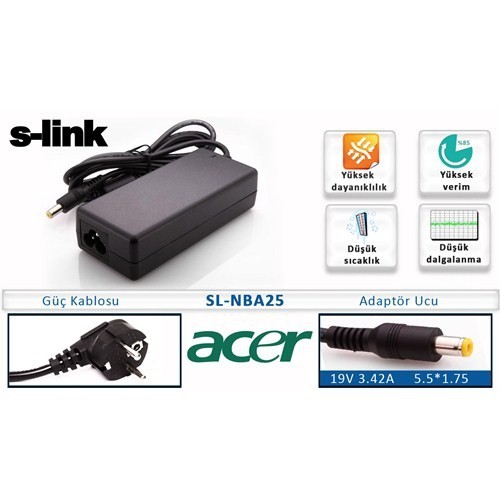 S-LINK SL-NBA25 19V 3.42A 5.5-1.75 ACER ASPIRE NOTEBOOK ADAPTOR