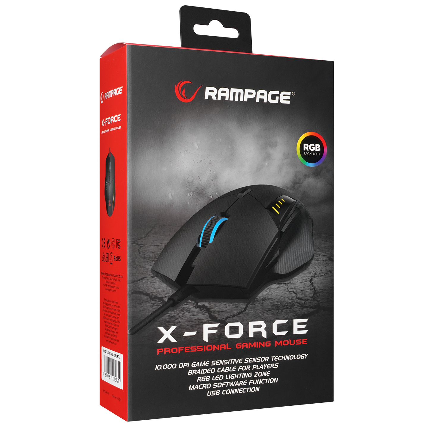 RAMPAGE SMX-R83 X-FORCE USB SIYAH 10000 DPI RGB AYDINLATMALI GAMING OYUNCU MOUSE