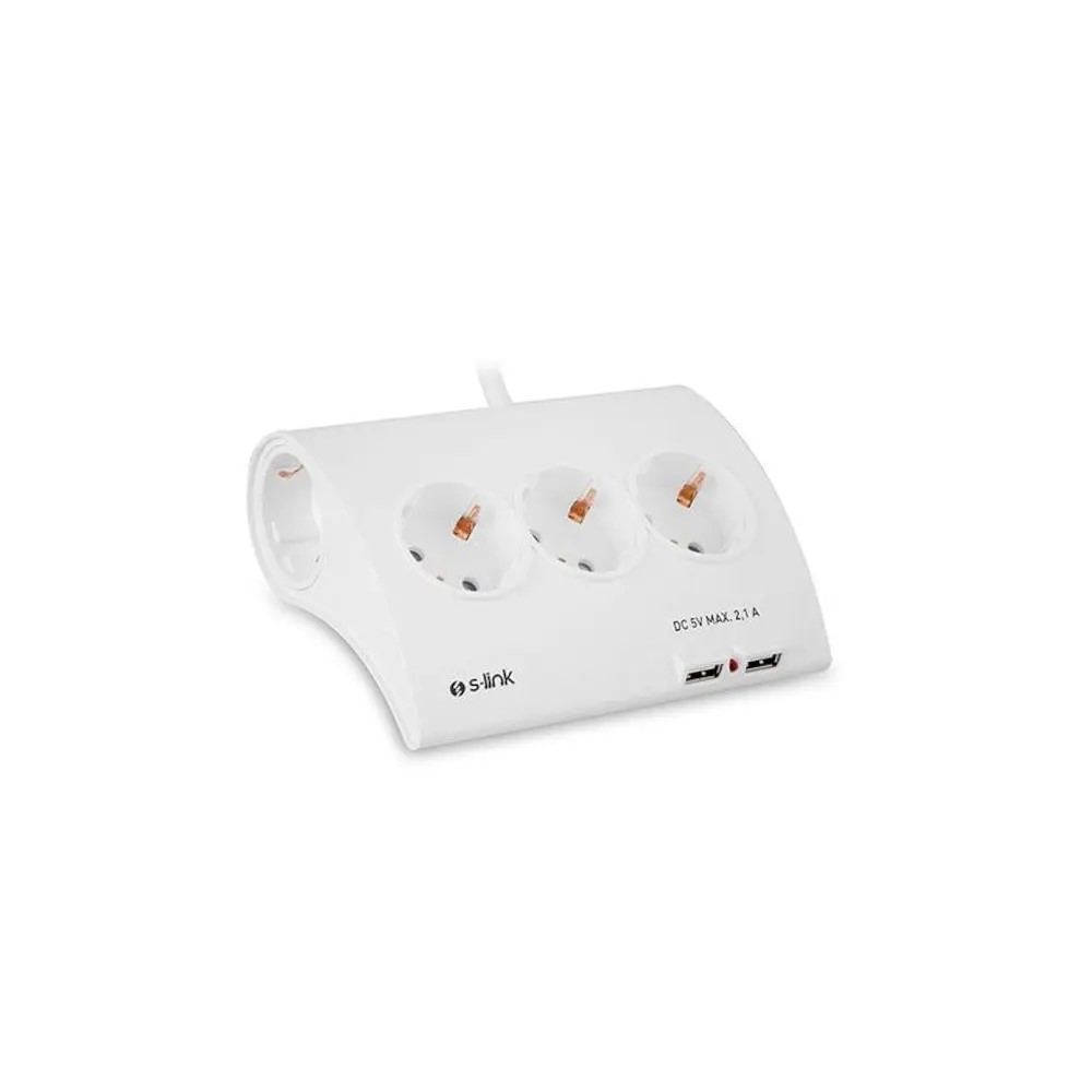 S-LINK SPG9-5-15 AKIM KORUMA VE 2 ADET 2.1A USB SARJ SOKETLI BESLI MASAUSTU GRUP PRIZ