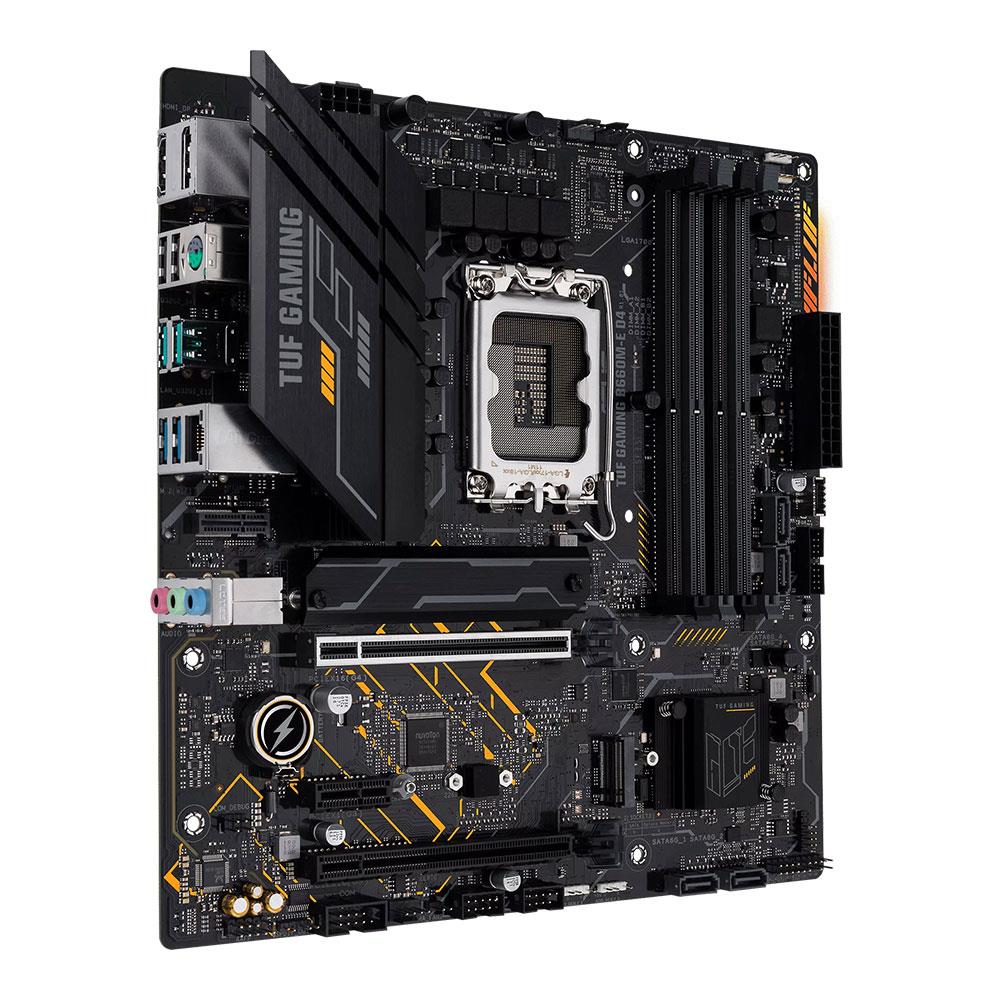 ASUS TUF GAMING B660M-E D4 INTEL B660 LGA1700 DDR4 5333 DP HDMI ÇİFT M2 USB3.2 AURA RGB MATX 128GB’A KADAR RAM DESTEĞİ ASUS 5X TUF PROTECTION III