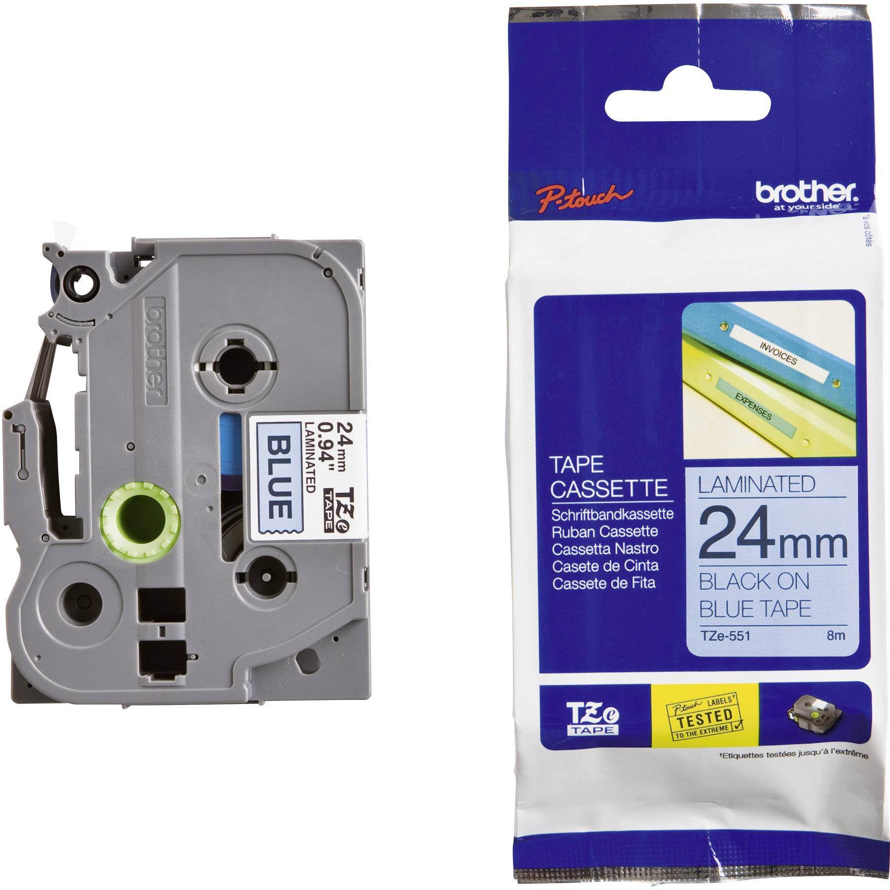 BROTHER P-TOUCH TZE-551 TZE-TAPE 24 MM MAVI UZERINE SIYAH LAMINASYONLU ETIKET