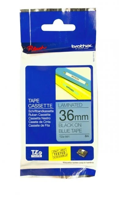 BROTHER P-TOUCH TZE-561 TZE-TAPE 36 MM MAVİ ÜZERİNE SİYAH LAMİNASYONLU ETİKET