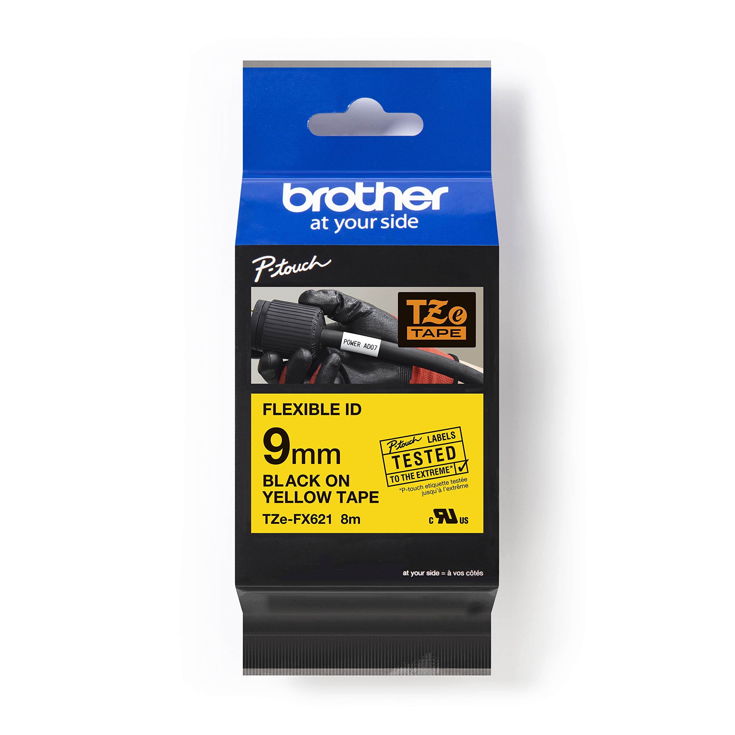 BROTHER P-TOUCH TZE-FX621 TZE-TAPE 9MM SARI ÜZERİNE SİYAH ESNEK LAMİNASYONLU ETİKET