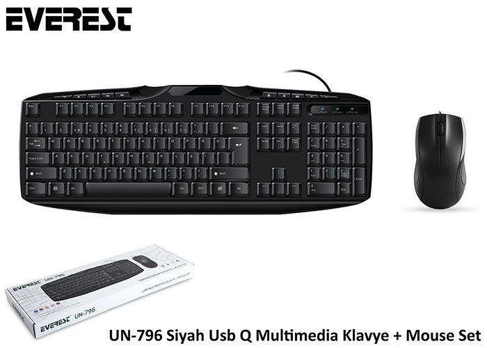 EVEREST UN-796 Q TR MM KLAVYE + OPTIK MOUSE SET SIYAH USB