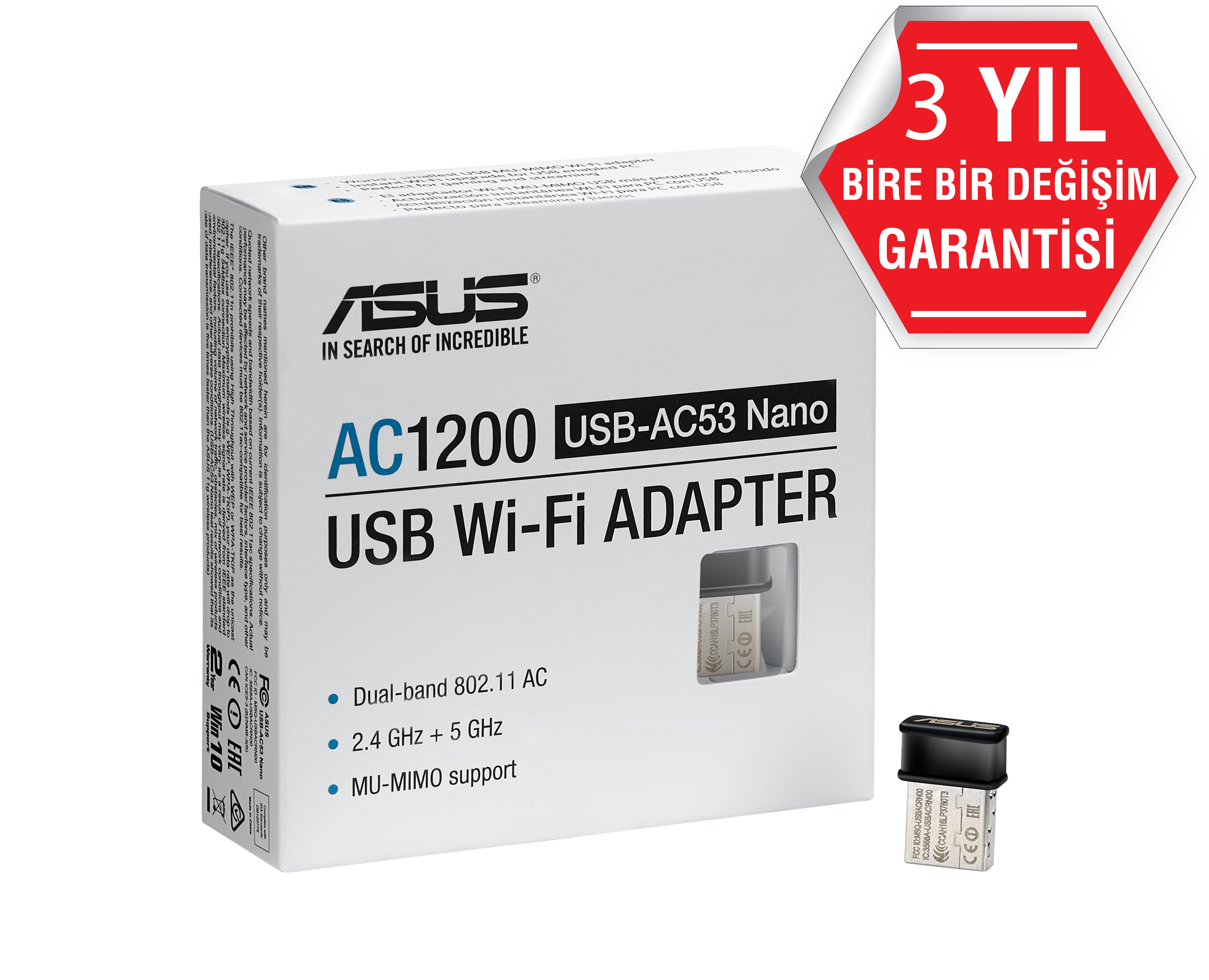 ASUS USB-AC53 NANO USB ADAPTÖRÜ AC1200 WIFI-5 DUAL-BAND