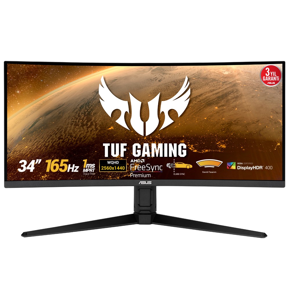  ASUS TUF GAMING VG34VQL1B 34 VA KAVISLI FREESYNC  3440X1440 1MS(MPRT) 165HZ DP HDMI USB MM VESA 3YIL EYECARE,ELMB,HDR400