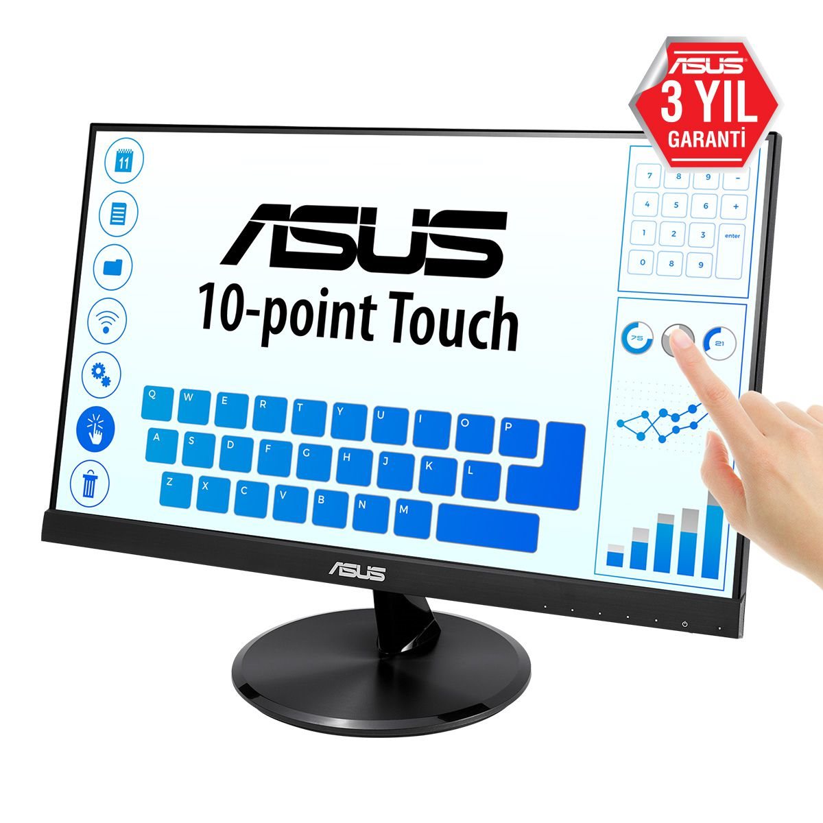 21,5 ASUS VT229H IPS 1920X1080 5MS 3YIL HDMI,VGA VESA, 10 PARMAK DOKUNMAT