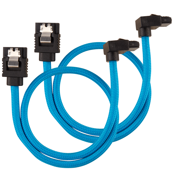 CORSAIR CC-8900281 PREMIUM SLEEVED SATA 6GBPS 30CM 90° CONNECTOR CABLE — BLUE