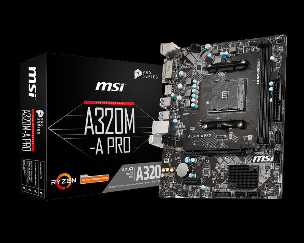 MSI A320M-A PRO AM4 DDR4 3200(OC) DVI HDMI USB3.2 MATX