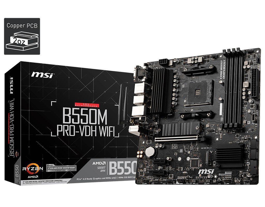 MSI B550M-PRO-VDH-WIFI AMD 4DIMM 128GB DDR4 B550