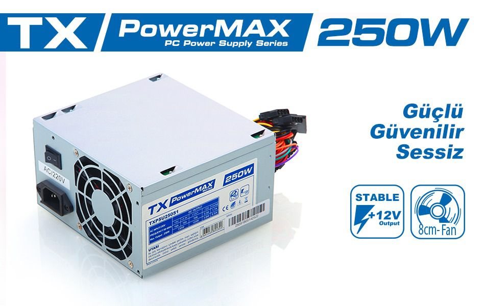 TX POWERMAX (TXPSU250S1) 250W 2XSATA 2XIDE BILGISAYAR GUC KAYNAGI