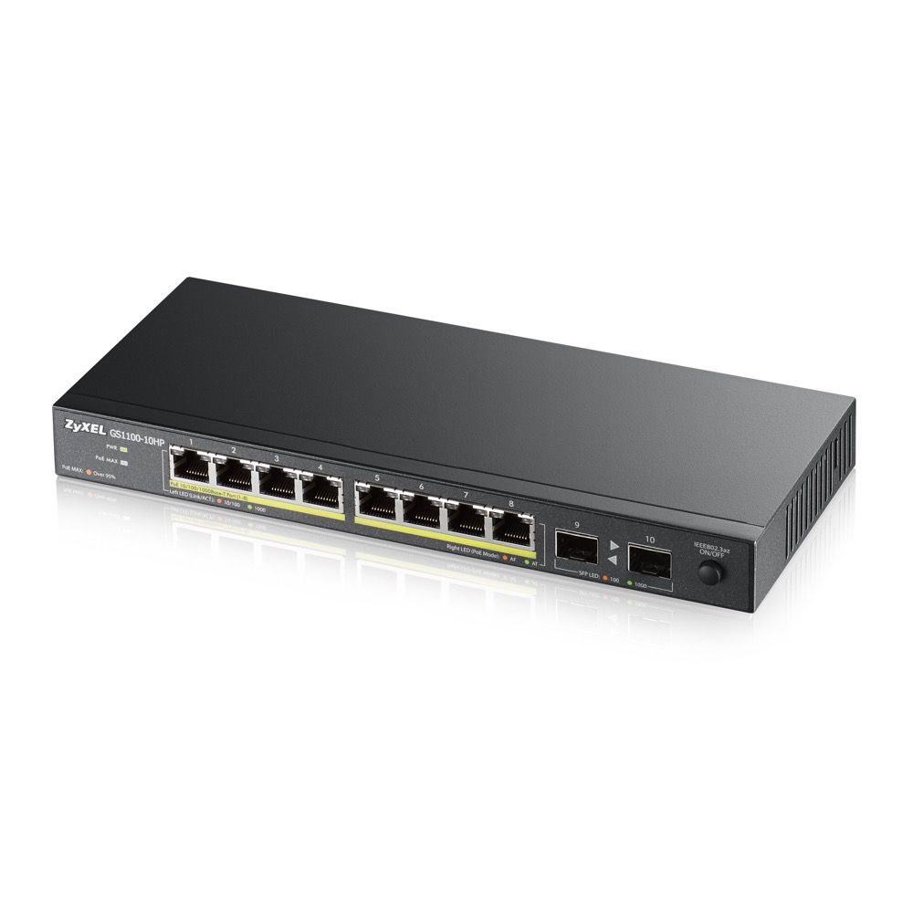 ZYXEL GS1100-10HP 8 PORT 10X10-100-1000 + 2XSFP YONETILEMEZ POE SWITCH (1